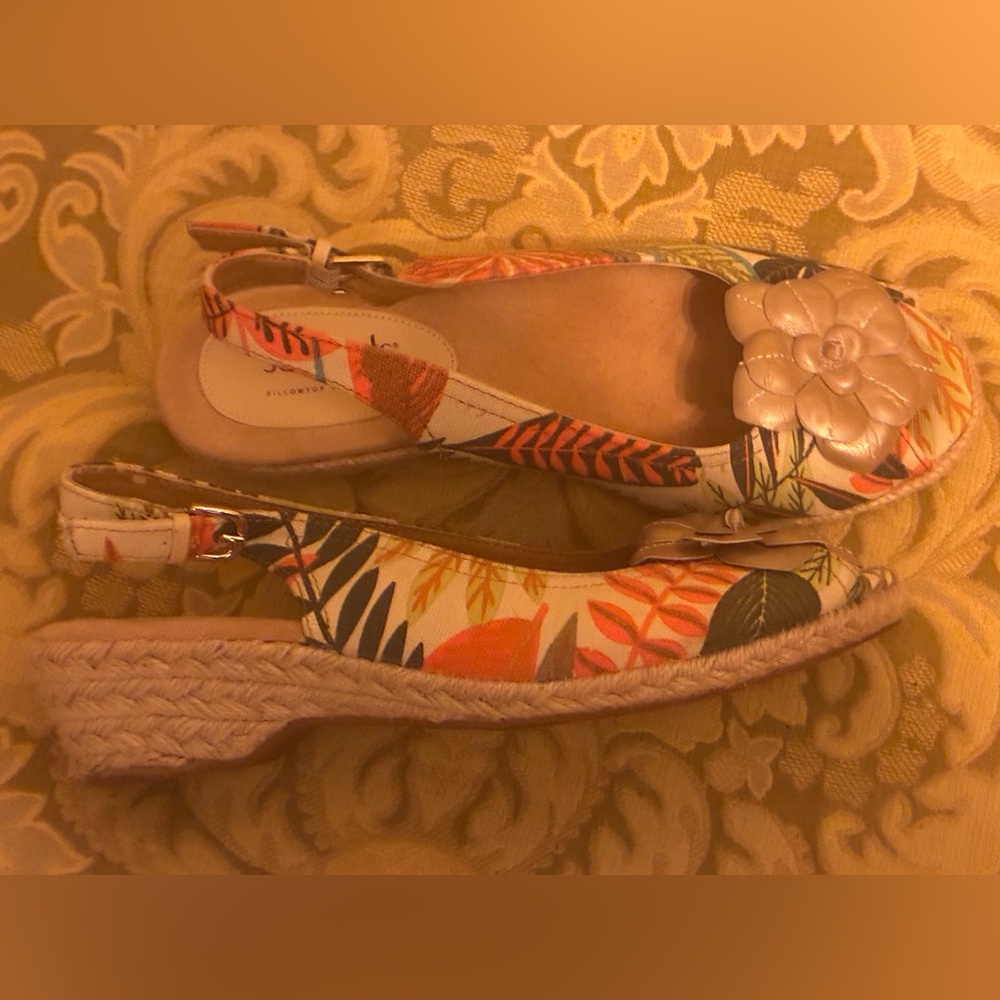Floral Slingback Wedge Sandals